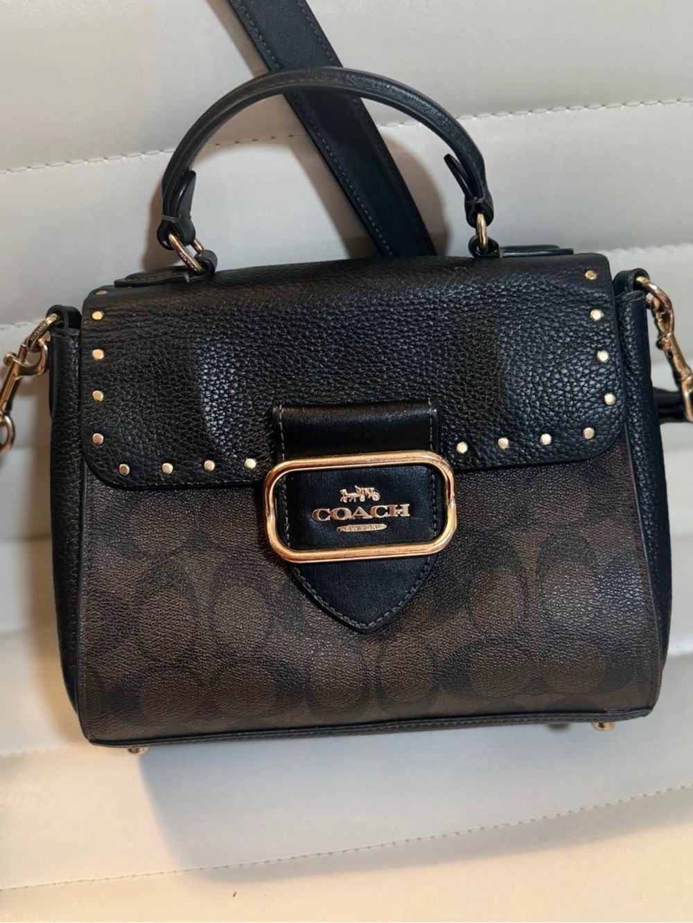 Coach Black Signature Top-Handle Satchel with Gold Hardware
